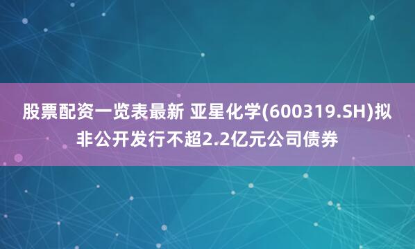 股票配资一览表最新 亚星化学(600319.SH)拟非公开发行不超2.2亿元公司债券