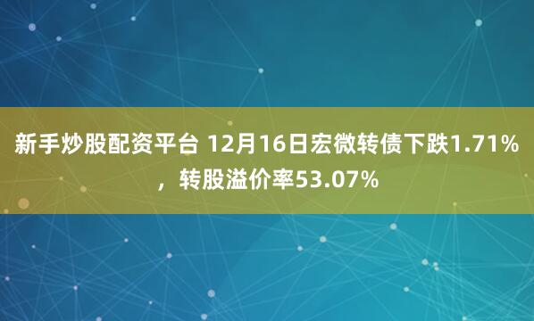 新手炒股配资平台 12月16日宏微转债下跌1.71%，转股溢价率53.07%